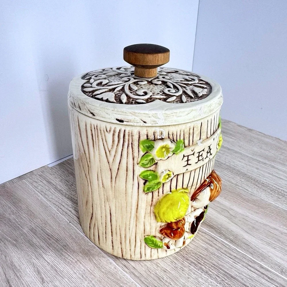 Treasure‎ Craft USA Tea Canister Ceramic Vintage Kitchen Storage Jar w Lid